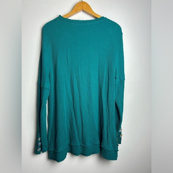 Soft SurroundingsBlueTeal Boho retro Thermal waffle knit Long Sleeve tunic top L - Picture 3 of 12